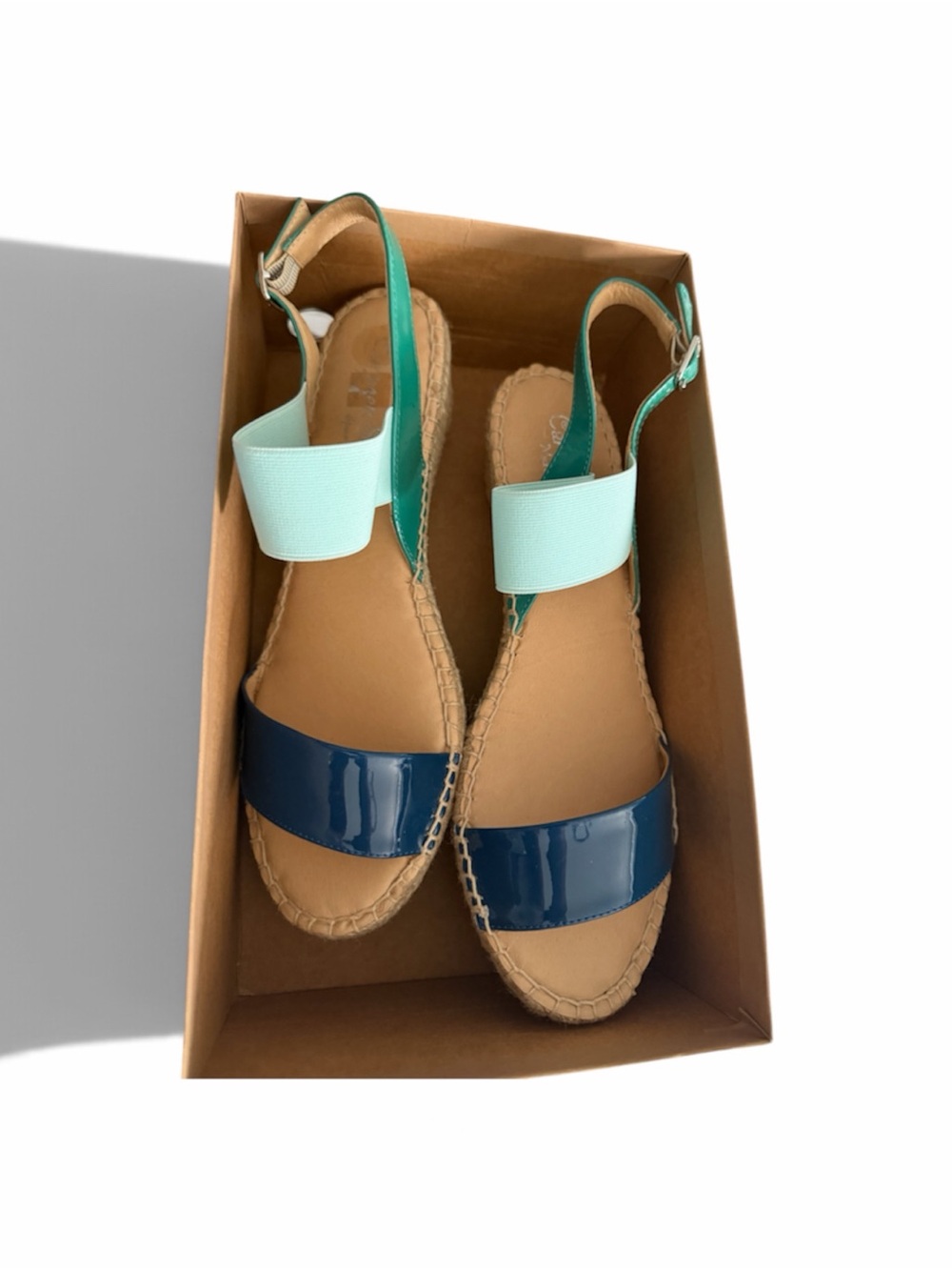 Two-Tone Navy and Mint Wedge Espadrilles - Women